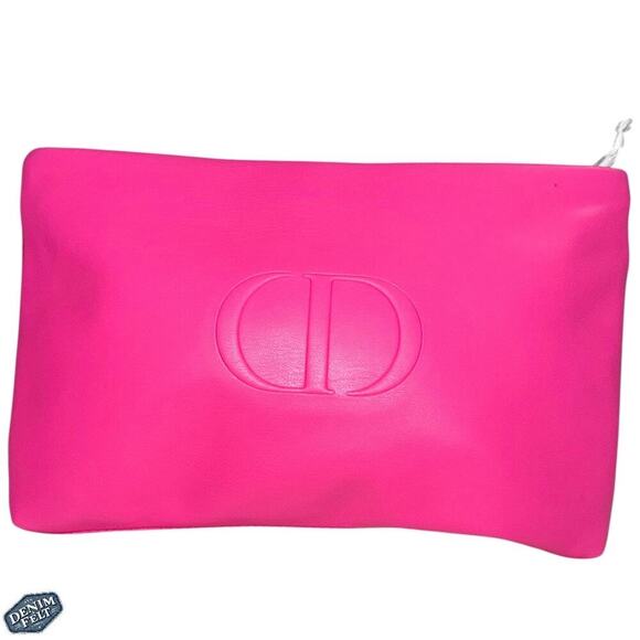 Christian Dior Beauté Pink/Red Dual Tone Cosmetic Pouch Embossed CD Logo NEW - Picture 2 of 12